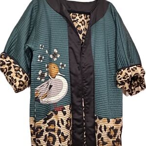 Teal Quilted Jacket with Animal Print Accents